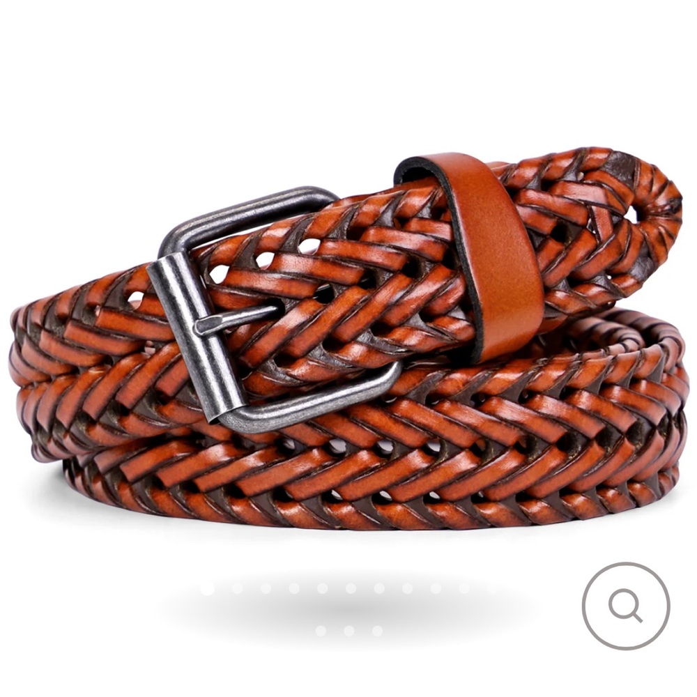 Men's Braided Leather Belt Brown Business Casual Gorpcore Neutral Classic 40-42‎